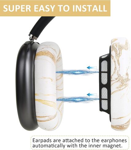 Ear Cushion Pads for AirPods Max Earpads Replacement with Protein Leather, Memory Foam and Magnet, Gorgeous and Luxury Style with White Gilding Pattern in Saudi Arabia