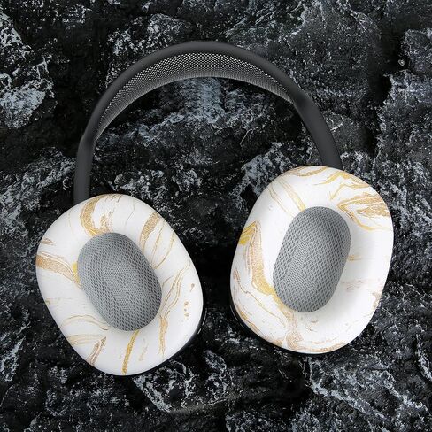 Ear Cushion Pads for AirPods Max Earpads Replacement with Protein Leather, Memory Foam and Magnet, Gorgeous and Luxury Style with White Gilding Pattern in Saudi Arabia