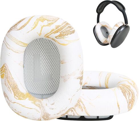 Ear Cushion Pads for AirPods Max Earpads Replacement with Protein Leather, Memory Foam and Magnet, Gorgeous and Luxury Style with White Gilding Pattern in Saudi Arabia