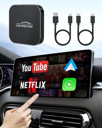 AI Box Magic Video Box, 4-in-1 Wireless CarPlay & Android Auto Adapter with Netflix YouTube TF Card Slot Convert Wired to Wireless, Dual WiFi, USB-A/USB-C Plug & Play Dongle for OEM Wired CarPlay Cars in Saudi Arabia