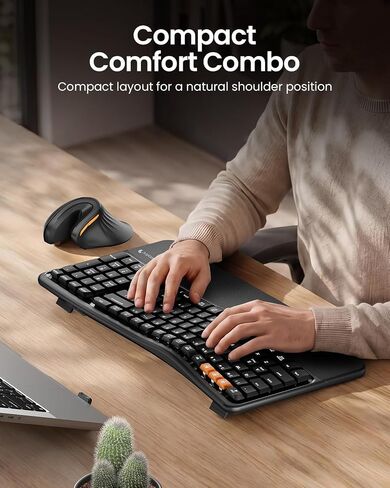 ProtoArc EKM02 Wave Keys Ergonomic Wireless Keyboard and Mouse, Black in Saudi Arabia