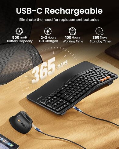 ProtoArc EKM02 Wave Keys Ergonomic Wireless Keyboard and Mouse, Black in Saudi Arabia