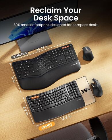 ProtoArc EKM02 Wave Keys Ergonomic Wireless Keyboard and Mouse, Black in Saudi Arabia