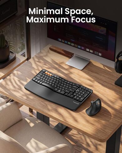 ProtoArc EKM02 Wave Keys Ergonomic Wireless Keyboard and Mouse, Black in Saudi Arabia