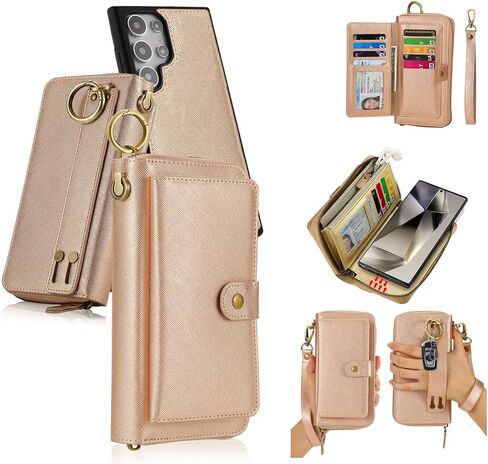 LITOU Compatible with Samsung Galaxy S26 Ultra Phone Case Wallet for Women Men,Detachable Magnetic,Card Holder,Wristlets Zipper Leather Flip Wallet Case.Black in Kuwait