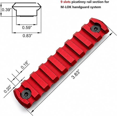Gotical 2-Pack 11 Slots and 9 Slots MLOK Rail Sections for M Lok Handguard Eleven Slots Rail Picatinny Rail Aluminum and Finish Red in Saudi Arabia