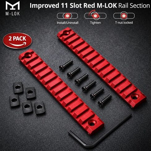 Gotical 2-Pack 11 Slots and 9 Slots MLOK Rail Sections for M Lok Handguard Eleven Slots Rail Picatinny Rail Aluminum and Finish Red in Saudi Arabia
