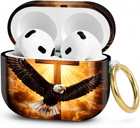 Compatible with AirPod 4 Case 2024 Hard Shell Protective Cover for Airpod 4th Generation with Gold Ring Keychain Shockproof Anti-Scratch Case for Women Men(Shark Ocean) in Kuwait