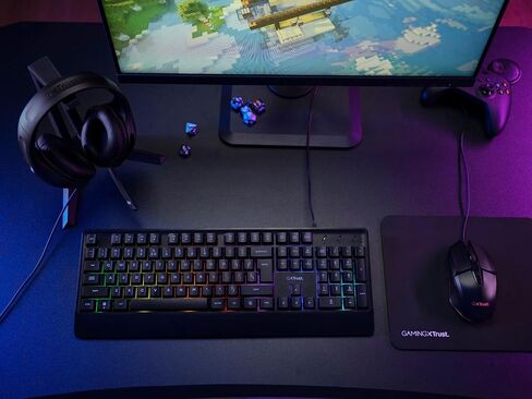 Trust Gaming GXT 792 Quadrox 4-in-1 Gaming Keyboard and Mouse Set, QWERTY UK, Lightweight Headset with Microphone, Mouse Mat, Gaming PC Bundle, RGB Gamer Set for Computer, Laptop, Desktop - Black in Saudi Arabia