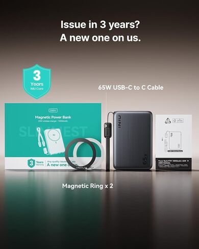 بنك الطاقة INIU MagSafe Qi2.2 بقدرة 25 وات، وهو أنحف شاحن مغناطيسي بقدرة 10000 مللي أمبير في الساعة in Kuwait
