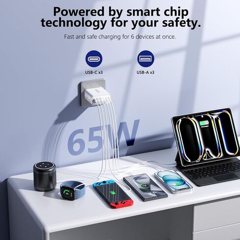 【2 Pack】 USB C Charger Block, 65W Fast Charge Type C 45W, 6-Port Charger Plug Power Adapter, 3USBC+3USBA Multiport Wall Charging Block, Compatible with iPhone 17/16/15/14/13/iPad/Galaxy S25/S24/S23 in Saudi Arabia