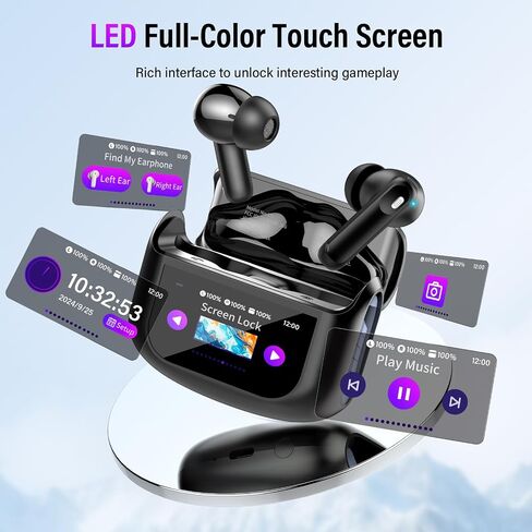 Thunelec Wireless Earbuds, Bluetooth 5.4 Headphones with Touch Screen, 48H Ear Buds with ANC/ENC Noise Cancelling/Transparency Mode, IPX7 Earphones, Black in Saudi Arabia