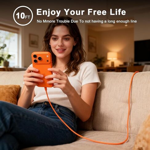 Long USB C to USB C Charging Cable for iPhone 17, [MFi Certified] 2 Pack 10FT 60W Nylon Braided Type C Charger Cable Cord for iPhone 17/16/15 Pro Max Plus, iPhone 17 Air, iPad Air/Pro-Orange in Saudi Arabia