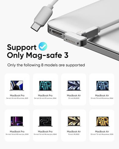 Kuulaa 140W USB-C to Magnetic 3 Cable, 6.6ft 180° Right Angle Fast Charger Cord, 140W USB-C to Magnetic Safe 3 Cable for Pro (16"/14" 2025, 2024, 2023, 2021) Air (15''/13'' 2025, 2024, 2023, 2022) in Saudi Arabia