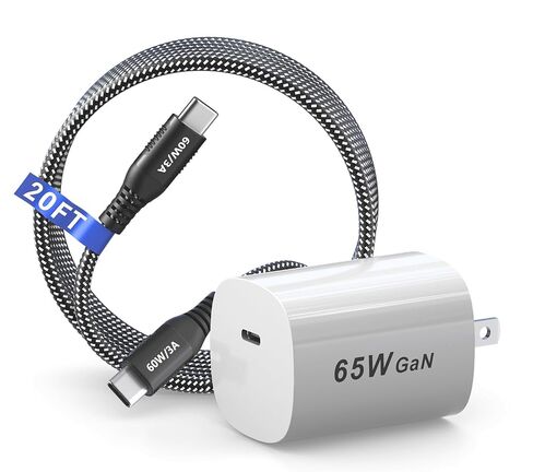 20FT USB‑C to USB‑C Cable Kit, 60W Fast Charging with 65W GaN Block in Kuwait