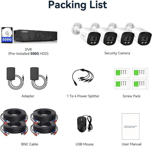 Wired Security Camera System Outdoor, 4X 4MP CCTV Camera, 500G HDD in Saudi Arabia