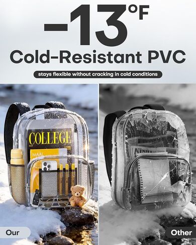 HOTOR Clear Backpack - Multi-Pocket Bookbag, Cold-Resistant PVC Waterproof Work Bag & College Backpack with Padded Shoulder Straps for Travel, Festival, 16.0" x 12.0" x 7.0", Black in Saudi Arabia