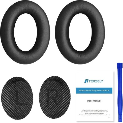 T Tersely Replacement Earpads Cushions for Bose QuietComfort 35 II/45 (QC35/QC45/QC35 II) Headphones,with QC35 Shaped Scrims with 'L and R' Lettering QC25 QC15 QC2 SoundTrue SoundLink Ear Pads (Black) in Saudi Arabia