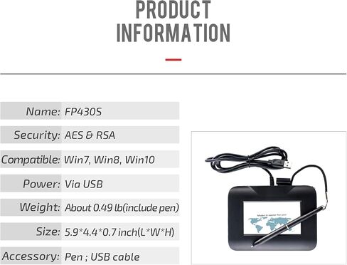 Electronic Signature Pad USB Signature Capture Pads for Computer Laptop with Windows 7,8,10,11,Signature Tool Included,4.3inch LCD Color Display with LCD Backlits, FP430S in Kuwait