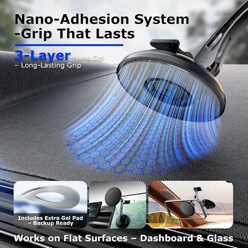 Dual Support for MagSafe Car Mount, Magnetic Phone Holder for Car with Vacuum, 360°Adjustable Metal Head &Extension Rod, Cell Phone Holders for Your Car for iPhone17/16/15/14/13/12, Android in Saudi Arabia