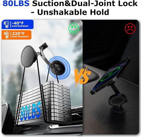 Dual Support for MagSafe Car Mount, Magnetic Phone Holder for Car with Vacuum, 360°Adjustable Metal Head &Extension Rod, Cell Phone Holders for Your Car for iPhone17/16/15/14/13/12, Android in Saudi Arabia