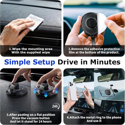 Dual Support for MagSafe Car Mount, Magnetic Phone Holder for Car with Vacuum, 360°Adjustable Metal Head &Extension Rod, Cell Phone Holders for Your Car for iPhone17/16/15/14/13/12, Android in Saudi Arabia