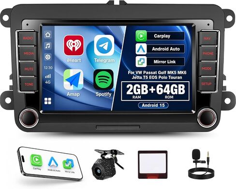 Car Radio Stereo for VW Passat Golf MK5 MK6 Jetta T5 EOS Polo Touran Seat Sharan with Wireless Carplay&Android Auto,7" Touchscreen MP5 Car Radio with Bluetooth,FM/RDS,SWC,DSP in Saudi Arabia