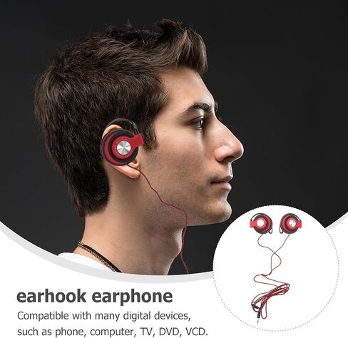 Red Earhook Wired Headphones with 3.5mm Plug for Computer TV in Saudi Arabia
