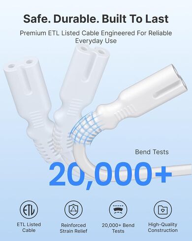 Gitryin Retractable 2 Prong AC C8 Power Cord with 39.37in Cable in Kuwait