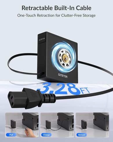 Gitryin Retractable 3 Prong AC PC Power Cord with 39.37in Universal Cable in Kuwait