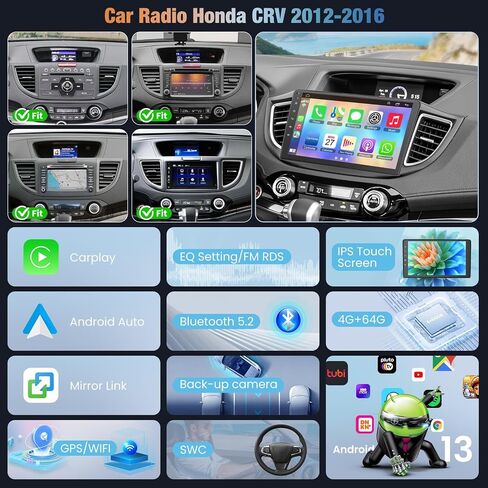 4GB+64GB Car Radio for Honda CRV 2012 2013 2014 2015 2016, 10 Inch IPS Touch Screen CRV Car Stereo with Wireless Carplay/Android Auto, DSP, Bluetooth, Backup Camera, Built-in GPS, FM Radio in Saudi Arabia