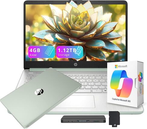 HP Flagship 14" HD Student&Business Laptop with AI Copilot, 13th Gen Intel 4-Core, 4GB RAM, 1.12TB Storage (128GB UFS + 1TB Docking Station), 1 Year Office 365, Wi-Fi 6, Win 11 S, Lavender Purple in Kuwait