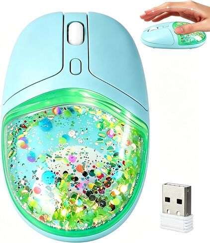 Wireless Bluetooth Mouse, Pink Clear Aqua Water Glitter Liquid Sand Transparent Silent Piggy Portable Travel Mouse for Laptop iPad PC Chromebook, Cute Holiday Birthday Gift for Girls & Women in Saudi Arabia