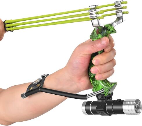 NOBONDO Strong Folding Slingshot - Powerful Adjustable Slingshot Rocket with Wrist Brace Hunting Survival Catapult with 2 Rubber Bands and 100 Ammo Balls in Saudi Arabia
