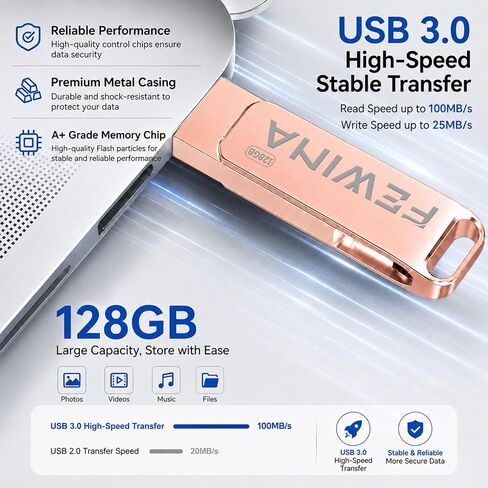 USB C Flash Drive 128GB USB 3.0 Thumb Drive OTG Jump Drive,Rose Gold in Saudi Arabia