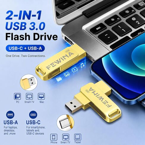 USB C Flash Drive 32GB USB 3.0 Thumb Drive OTG Jump Drive,Gold in Saudi Arabia