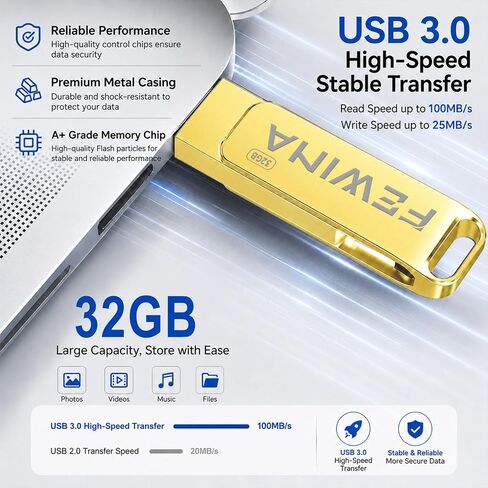 USB C Flash Drive 32GB USB 3.0 Thumb Drive OTG Jump Drive,Gold in Saudi Arabia