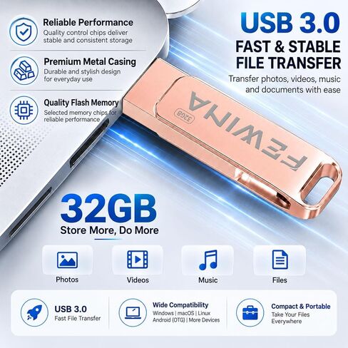 32GB USB C Flash Drive USB 3.0 Thumb Drive OTG Jump Drive,Rose Gold in Saudi Arabia