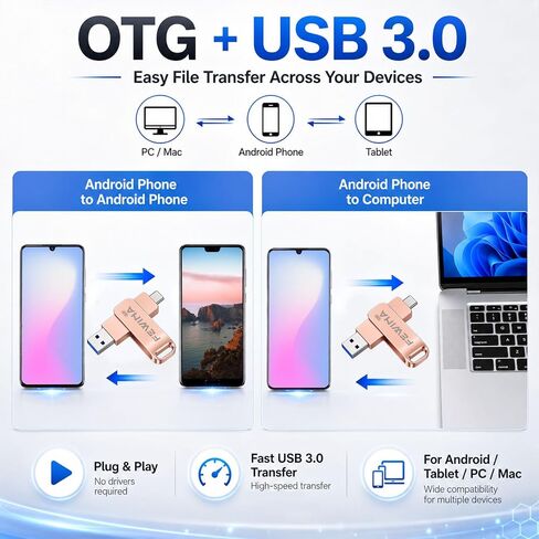 32GB USB C Flash Drive USB 3.0 Thumb Drive OTG Jump Drive,Rose Gold in Saudi Arabia