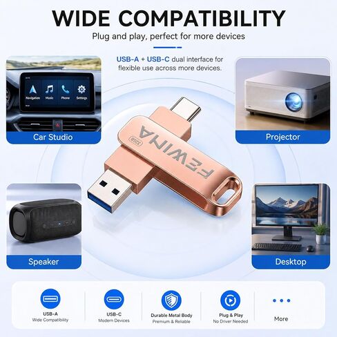 32GB USB C Flash Drive USB 3.0 Thumb Drive OTG Jump Drive,Rose Gold in Saudi Arabia