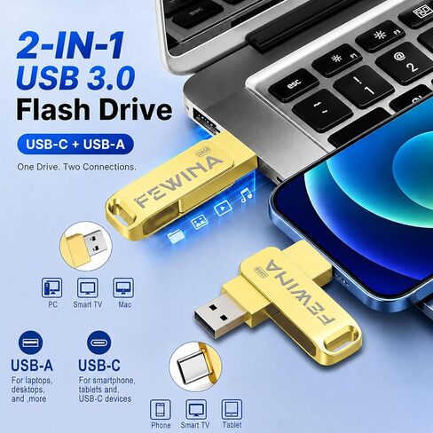 Flash Drive USB C 128GB Dual Thumb Drive USB 3.0 OTG Jump Drive,Gold in Saudi Arabia
