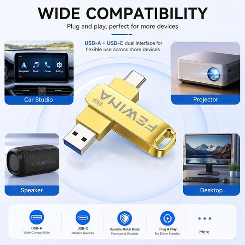 Flash Drive USB C 128GB Dual Thumb Drive USB 3.0 OTG Jump Drive,Gold in Saudi Arabia