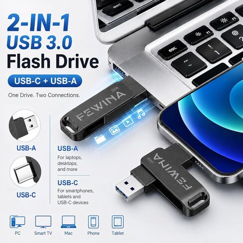 USB C Flash Drive 128GB Dual Thumb Drive USB 3.0 Jump Drive,Black in Saudi Arabia