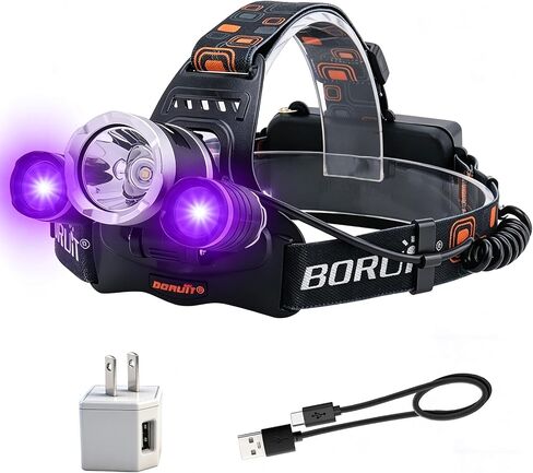 BORUIT RJ-3000 LED Black Light Headlamp,3 Modes White and UV Light Headlamp, Super Bright USB-C Rechargeable Aluminum Head Lamp for Inspection,Scorpions, Camping Hiking Outdoor Use in Saudi Arabia