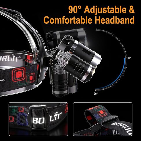 BORUIT RJ-3000 LED Black Light Headlamp,3 Modes White and UV Light Headlamp, Super Bright USB-C Rechargeable Aluminum Head Lamp for Inspection,Scorpions, Camping Hiking Outdoor Use in Saudi Arabia