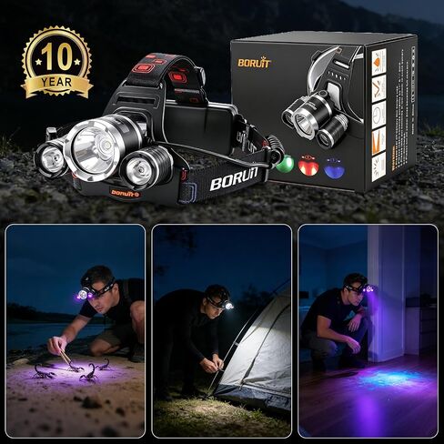 BORUIT RJ-3000 LED Black Light Headlamp,3 Modes White and UV Light Headlamp, Super Bright USB-C Rechargeable Aluminum Head Lamp for Inspection,Scorpions, Camping Hiking Outdoor Use in Saudi Arabia