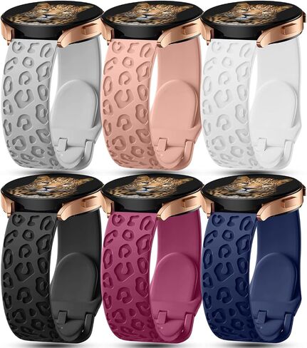 6Pack Engraved Band Compatible with Samsung Galaxy Watch 5 Band/Galaxy Watch 4 Bands/Galaxy Watch 3 Bands/Active 2 Watch Bands,20mm Leopard Silicone Sport Strap Replacement for Women Men in Kuwait