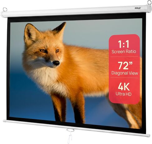 Pyle 72 Inch Pull Down Projector Screen | Manual Retractable Projector Screen, with Roll-Down Matte White Surface, Auto-Locking Height Adjustment, Wall or Ceiling Mount | Home Theater Accessories in Saudi Arabia