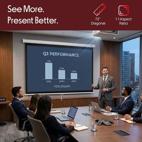 Pyle 72 Inch Pull Down Projector Screen | Manual Retractable Projector Screen, with Roll-Down Matte White Surface, Auto-Locking Height Adjustment, Wall or Ceiling Mount | Home Theater Accessories in Saudi Arabia