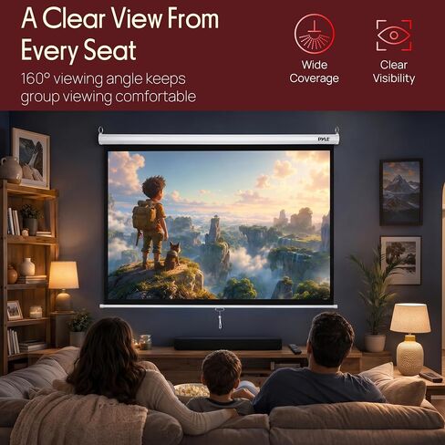 Pyle 72 Inch Pull Down Projector Screen | Manual Retractable Projector Screen, with Roll-Down Matte White Surface, Auto-Locking Height Adjustment, Wall or Ceiling Mount | Home Theater Accessories in Saudi Arabia